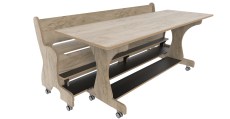 Hoogzit tafel L180 x B64 cm Grey craft oak met bank Groothandel voor de Kinderopvang Kinderdagverblijfinrichting